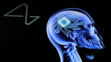 Logo von Neuralink und Grafik eines Gehirnes
