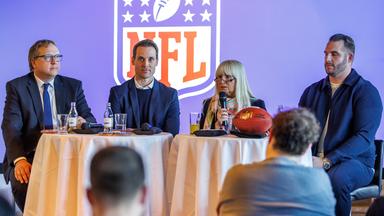 Medienrunde der NFL mit Timo Rohwedder, Alexander Steinforth, Iris Spranger und Björn Werner (v.l.n.r.)