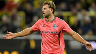 Werder Bremens Stürmer Niclas Füllkrug reagiert während der Bundesliga-Partie gegen Borussia Dortmund.