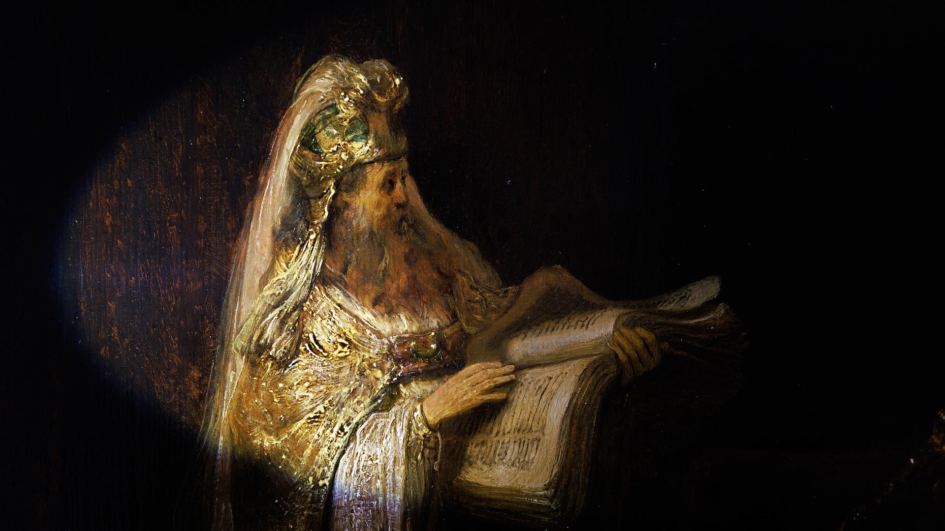 Niederlande, Amsterdam: Ein Ausschnitt des Bildes "Die Vision des Zacharias im Tempel" (1633) von Rembrandt, aufgenommen im Rijksmuseum. 