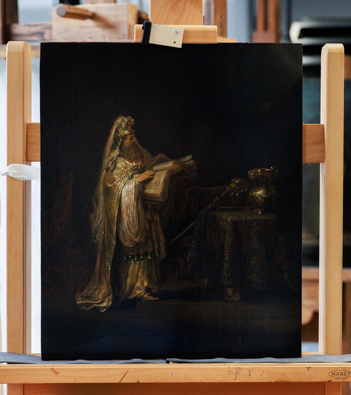 Niederlande, Amsterdam: Das Bild «Die Vision des Zacharias im Tempel» (1633) von Rembrandt steht auf einer Staffelei im Rijksmuseum.