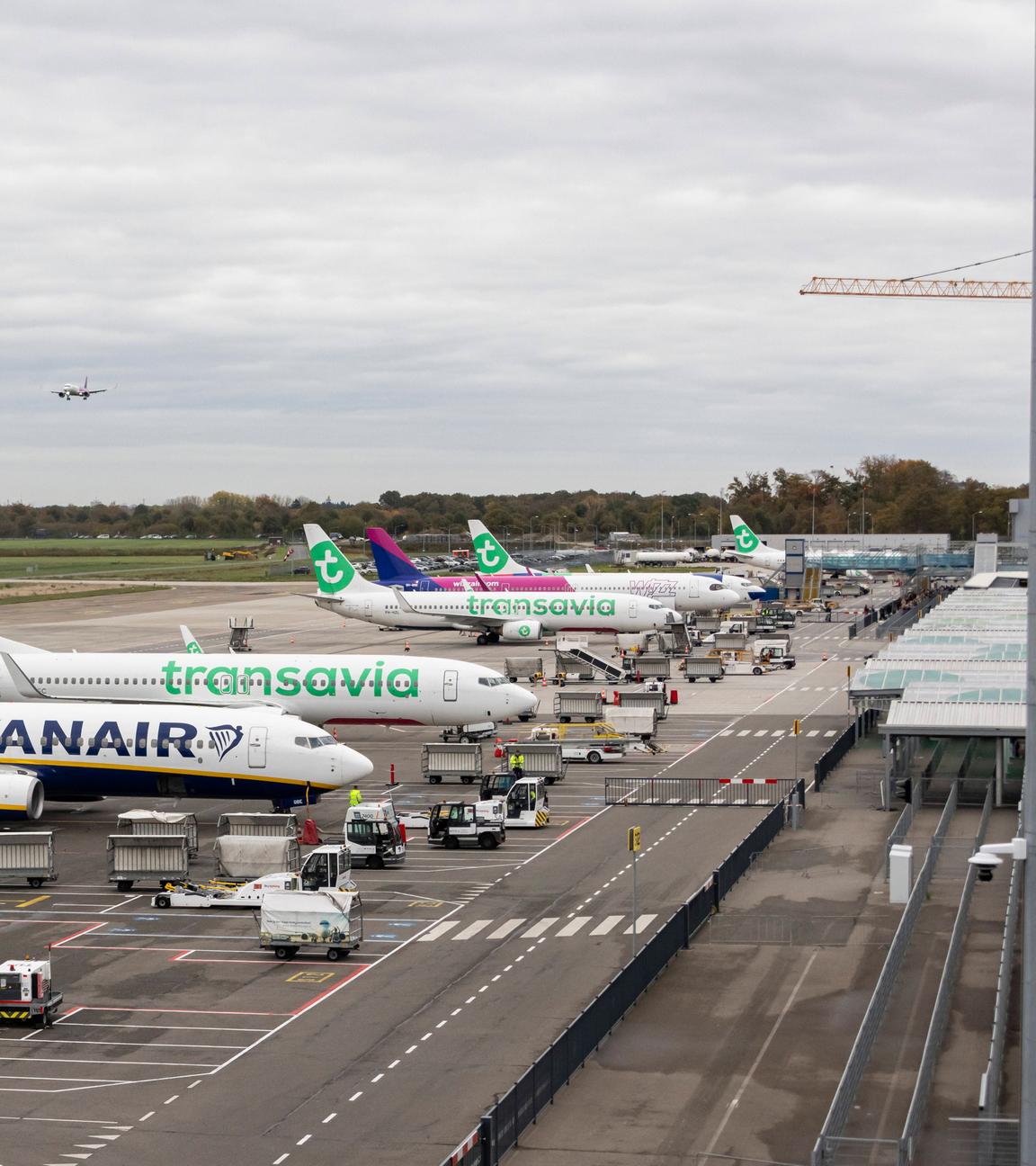 Niederlande, Eindhoven: Flugzeuge verschiedener Fluggesellschaften am Flughafen Eindhoven.