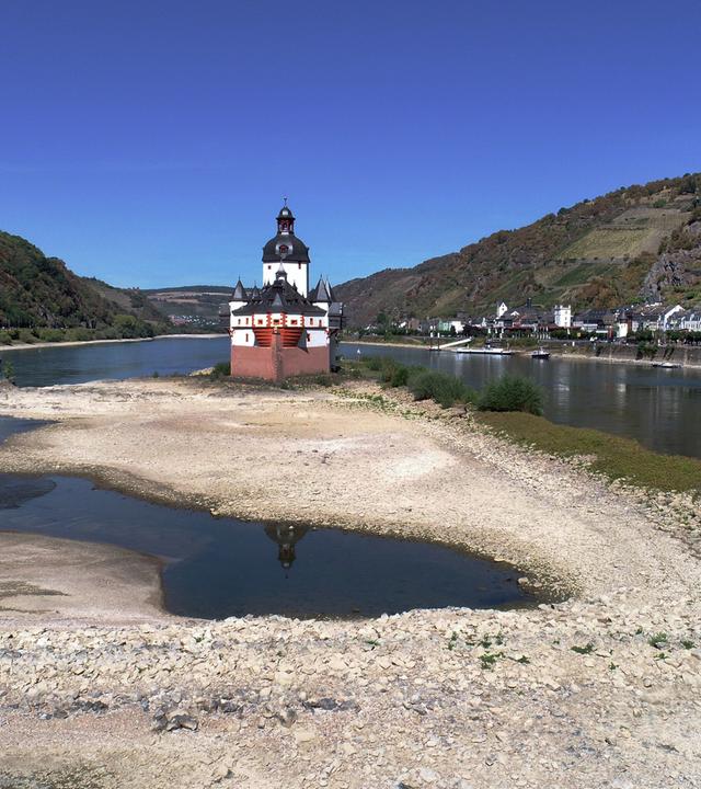 Niedrigwasser im Rhein bei Kaub