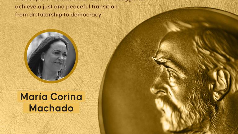 An infographic titled "2025 Nobel Peace Prize" created in Ankara, Turkiye on October 10, 2025.