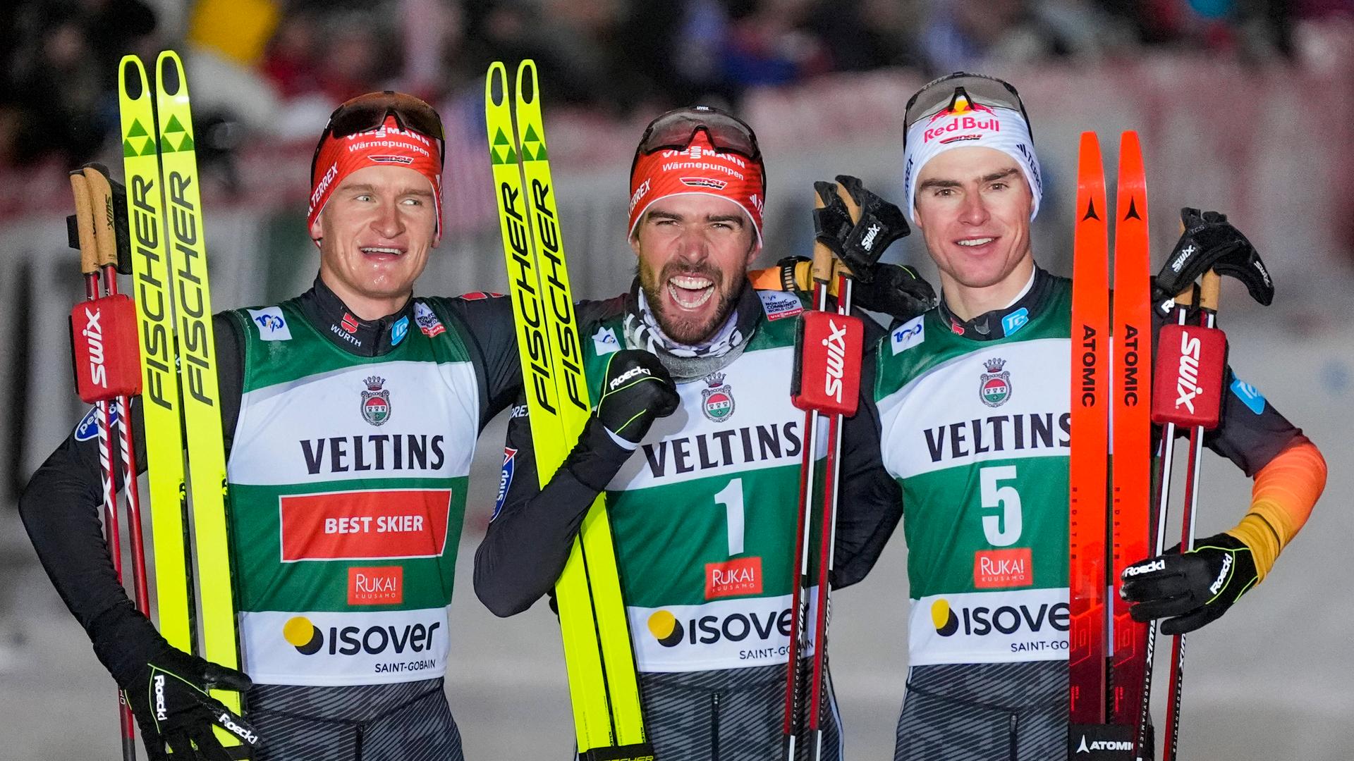 von links:  Julian Schmid, Johannes Rydzek und Vinzenz Geiger