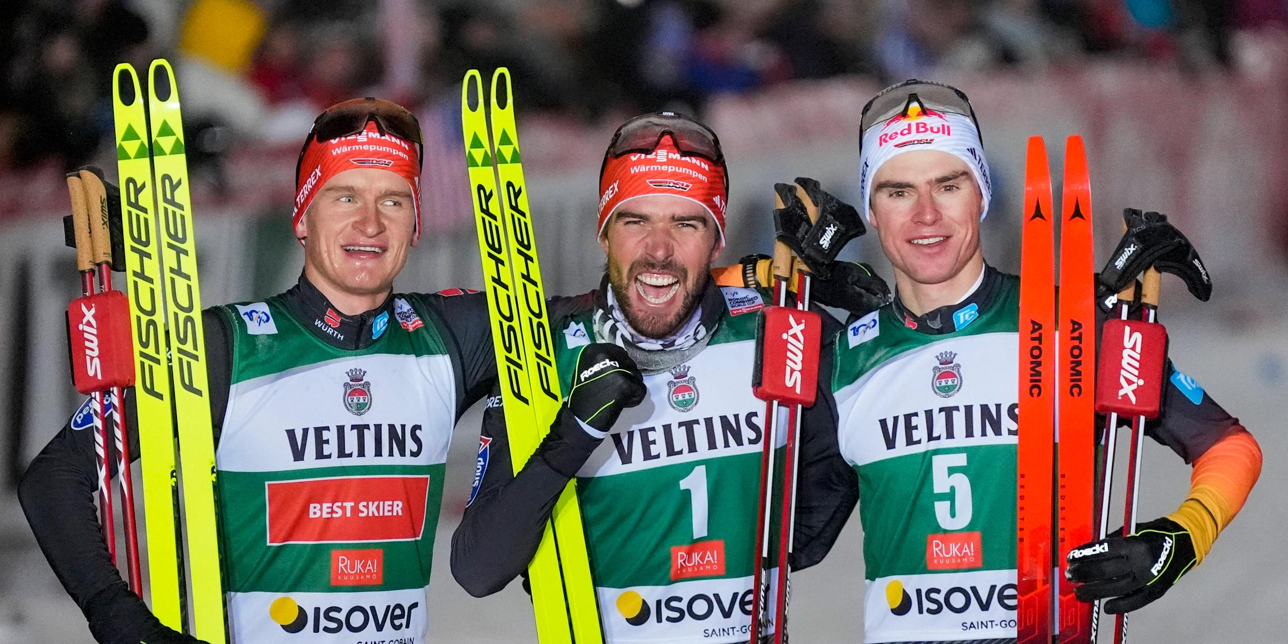 von links:  Julian Schmid, Johannes Rydzek und Vinzenz Geiger