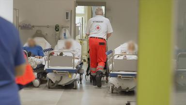 Zu sehen ist ein Raum in dem mehrere menschen in Krankenbetten liegen 