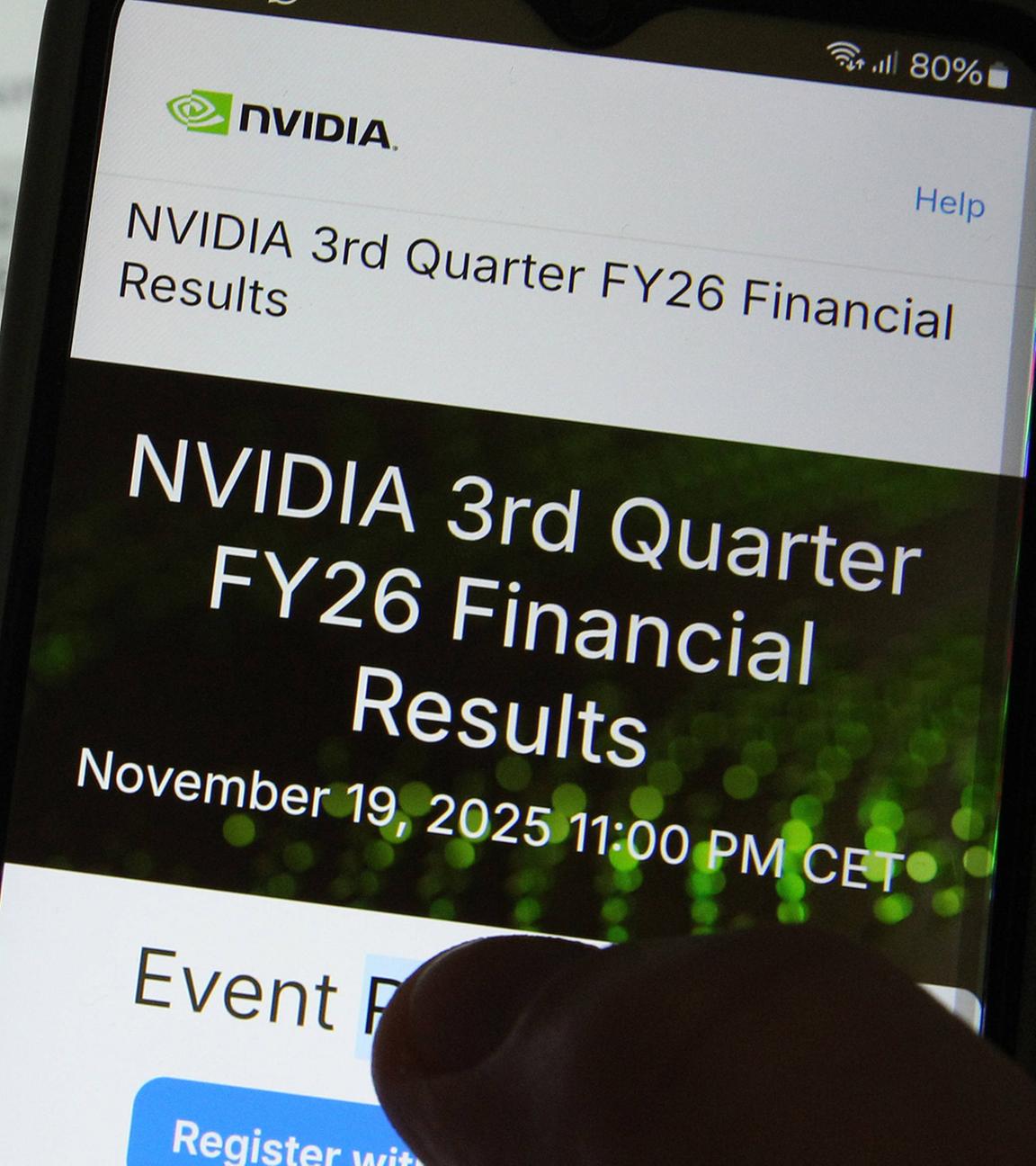 Auf einem Smartphone wurde die Website der Nvidia Corporation aufgerufen.