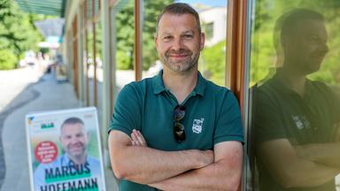 Marcus Hoffmann (CDU), Kandidat für die anstehende Stichwahl zum neuen Oberbürgermeister in Aue, Sachsen.