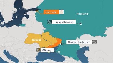 Erdölraffinerien in Russland sind auf einer Karte von Russland gekennzeichnet.