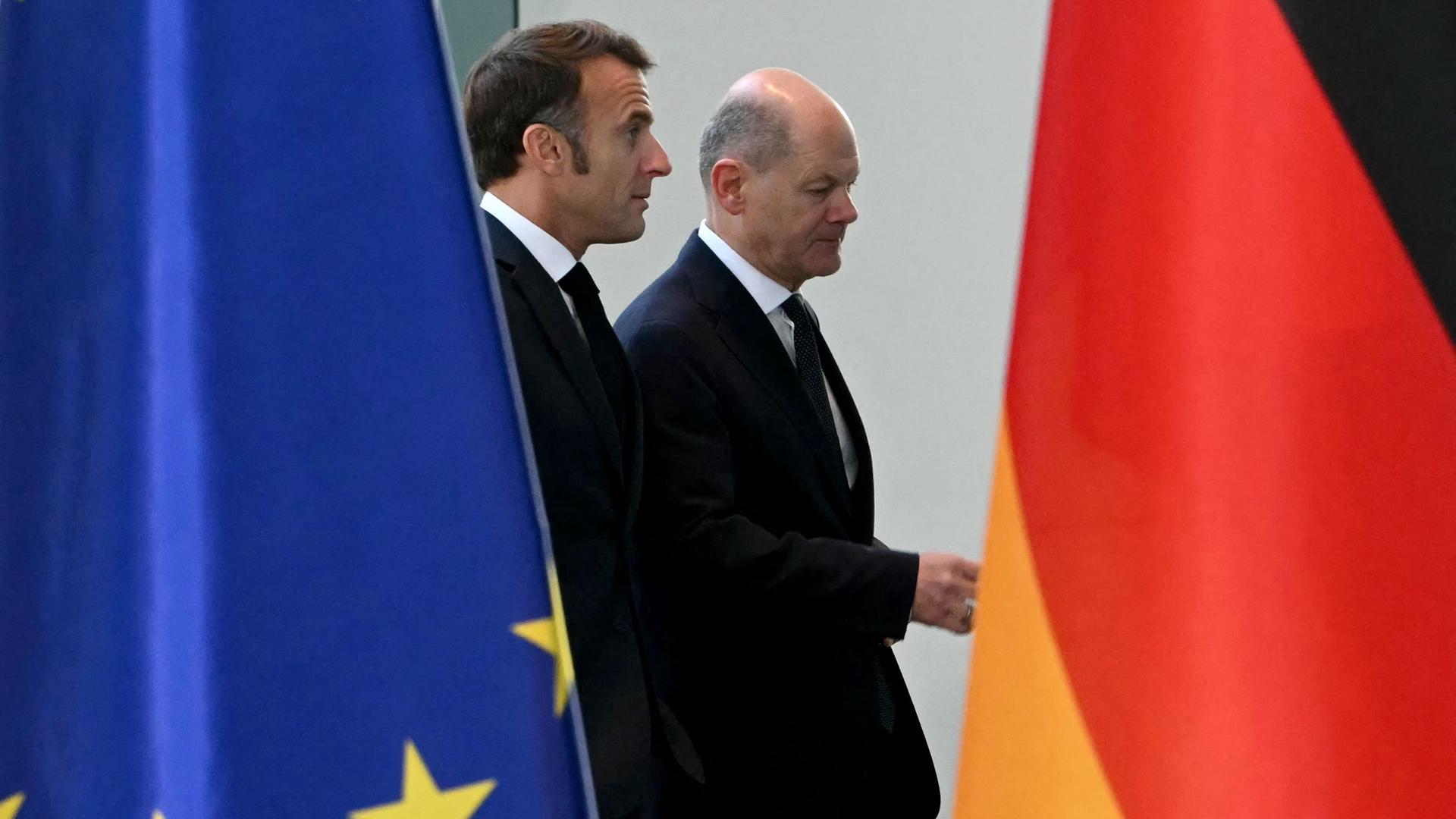 Bundeskanzler Olaf Scholz und Frankreichs Präsident Emmanuel Macron