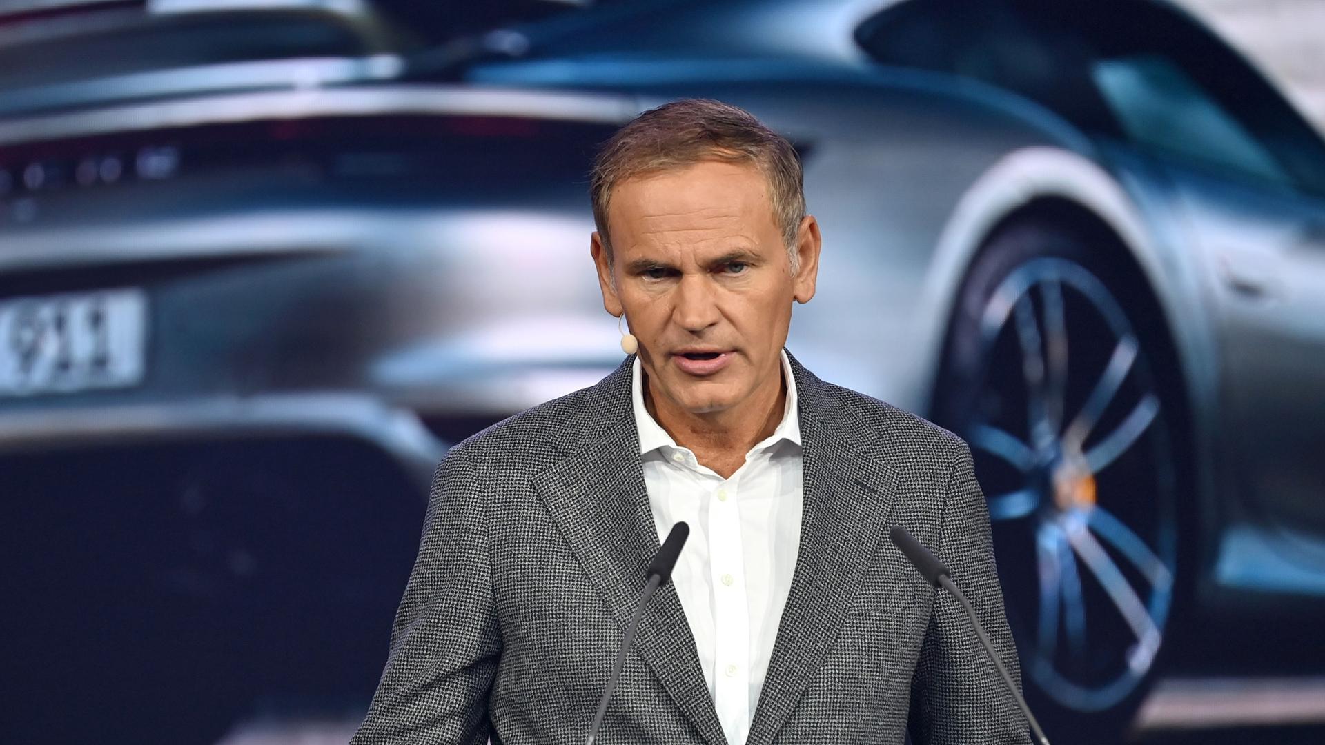 Oliver Blume bei einem Vortrag am 05.09.2023 vor Porsche.