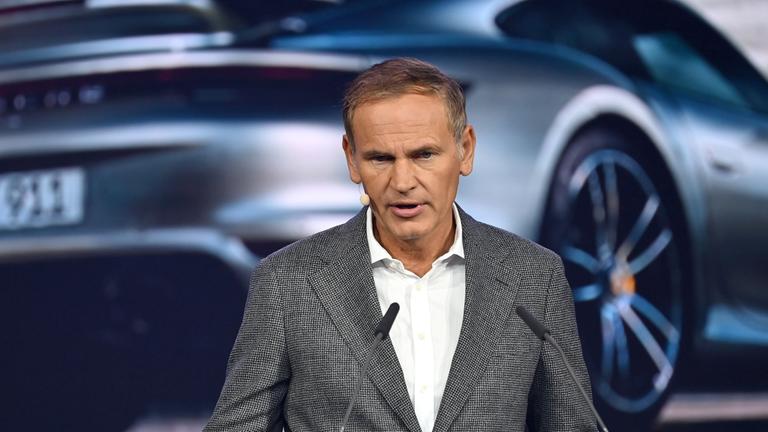 Oliver Blume bei einem Vortrag am 05.09.2023 vor Porsche.