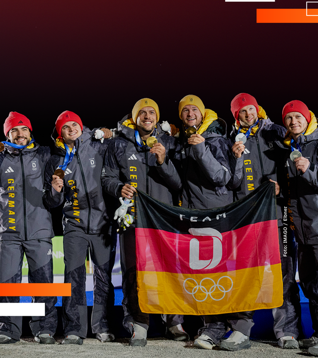 Das deutsche Bob-Team an der Eisbahn