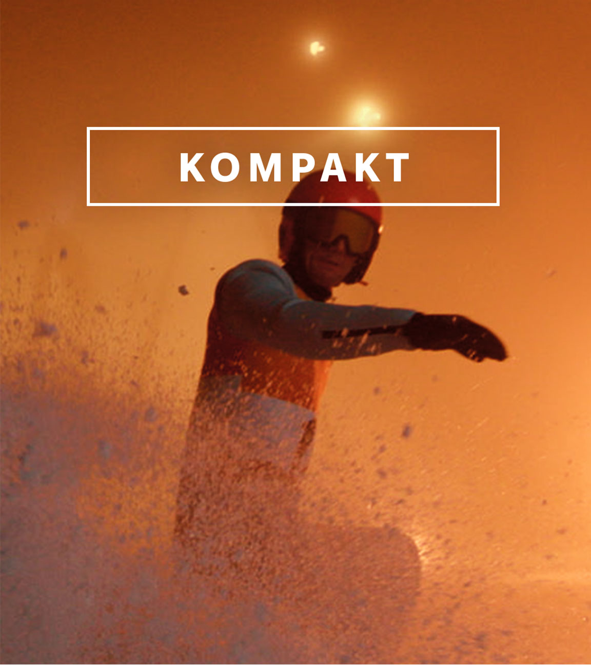 Das Wintersport "KOMPAKT"- Logo vor Skispringer im Zielauslauf