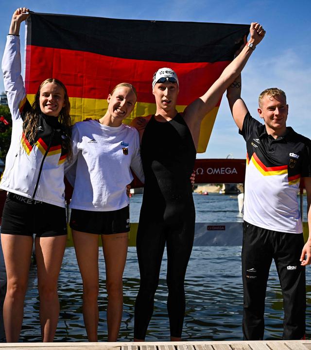 Open Water Staffel: Julia Ackermann, Isabel Gose, Florian Wellbrock und Oliver Klemet