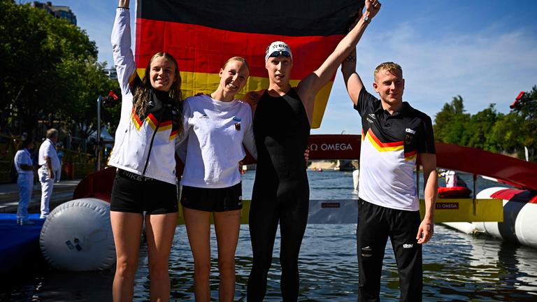 Open Water Staffel: Julia Ackermann, Isabel Gose, Florian Wellbrock und Oliver Klemet