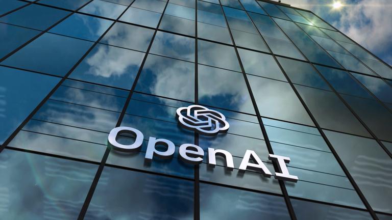 Logo von OpenAI an der Fassade des Hauptquartiers