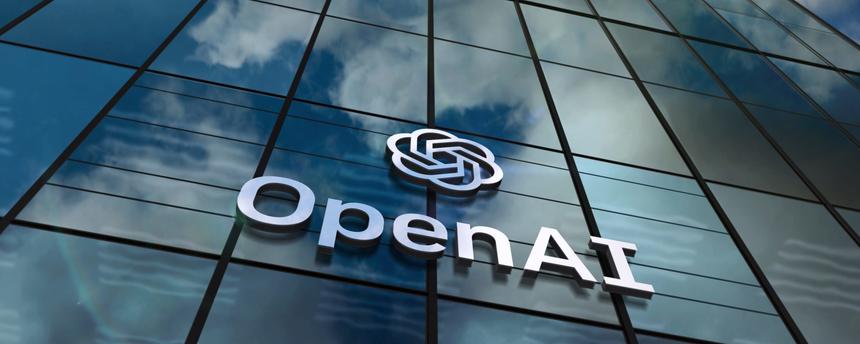 Logo von OpenAI an der Fassade des Hauptquartiers