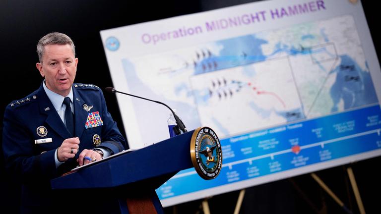 Chairman of the Joint Chiefs of Staff Air Force Gen. Dan Caine discusses the mission details of a strike on Iran during a news conference at the Pentagon 