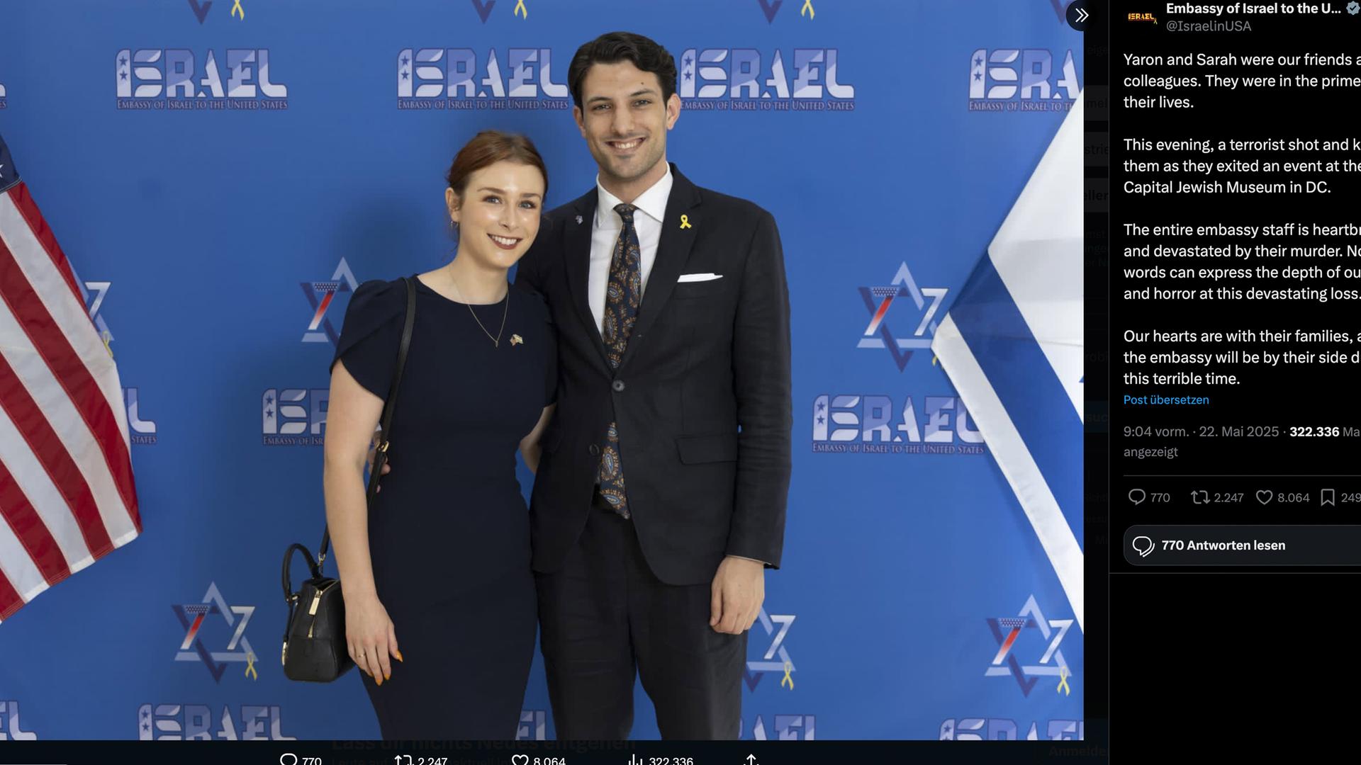 Screenshot: Opfer des Attentats im Jüdischen Museum in Washington Yaron Lischinsky und Sarah Milgrim