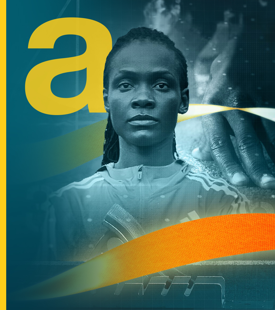 Die Langstrecken-Läuferin Joan Chelimo aus Kenia, daneben der Schriftzug: "FIGHT - Gesichter der Stärke" und "Joan - Läuferin der Hoffnung"