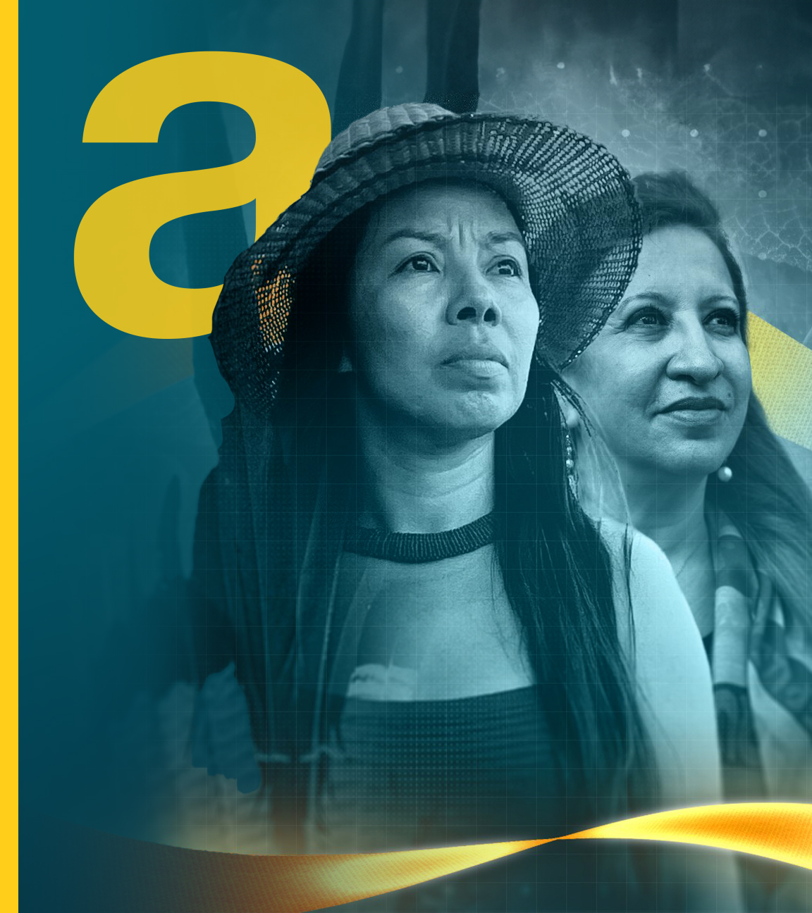 Vanda und Kátia, Stimmen der indigenen Frauenbewegung Brasiliens, daneben Schriftzüge "FIGHT - Gesichter der Stärke" und "Vanda & Kátia - Stimme der Ausgebeuteten"