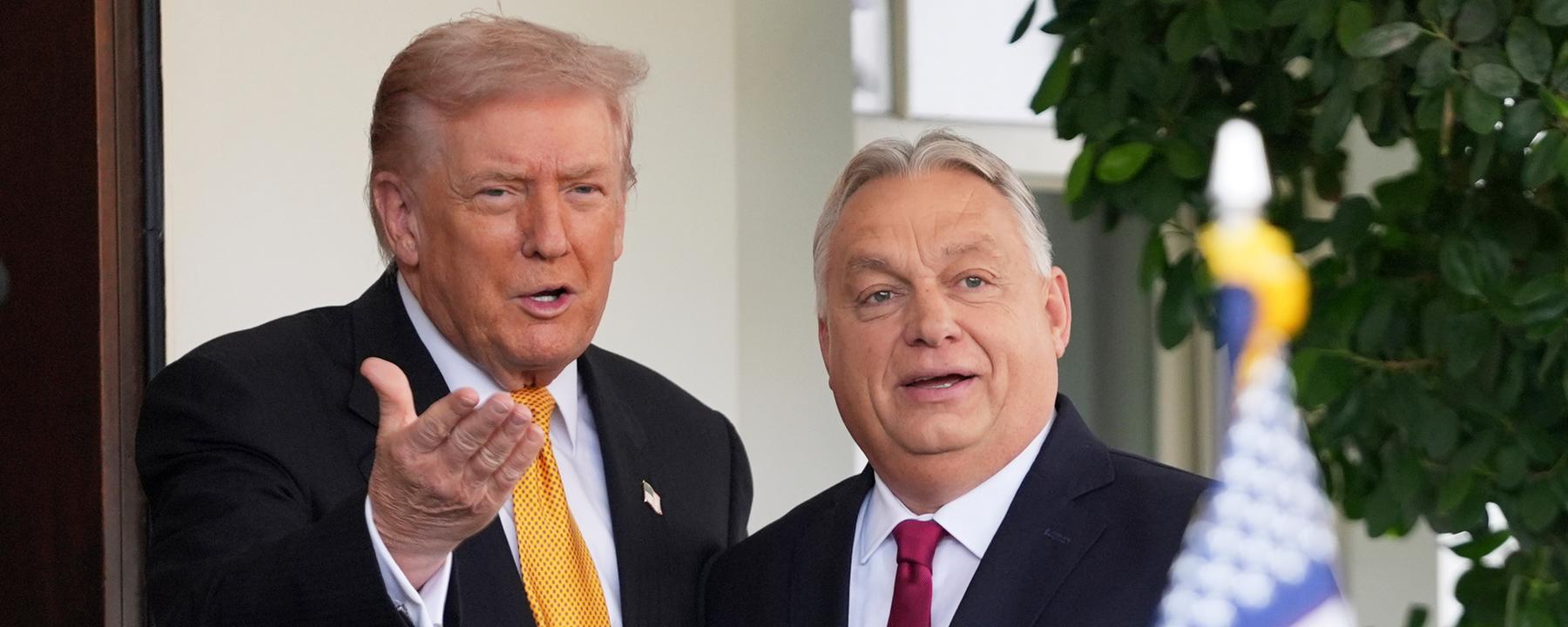 US-Präsident Donald Trump (L) und Ungarns Ministerpräsident Viktor Orban (R) stehen vor dem Weißen Haus