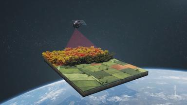 Man sieht eine Projektion von Land die von einem Satellit kommt 
