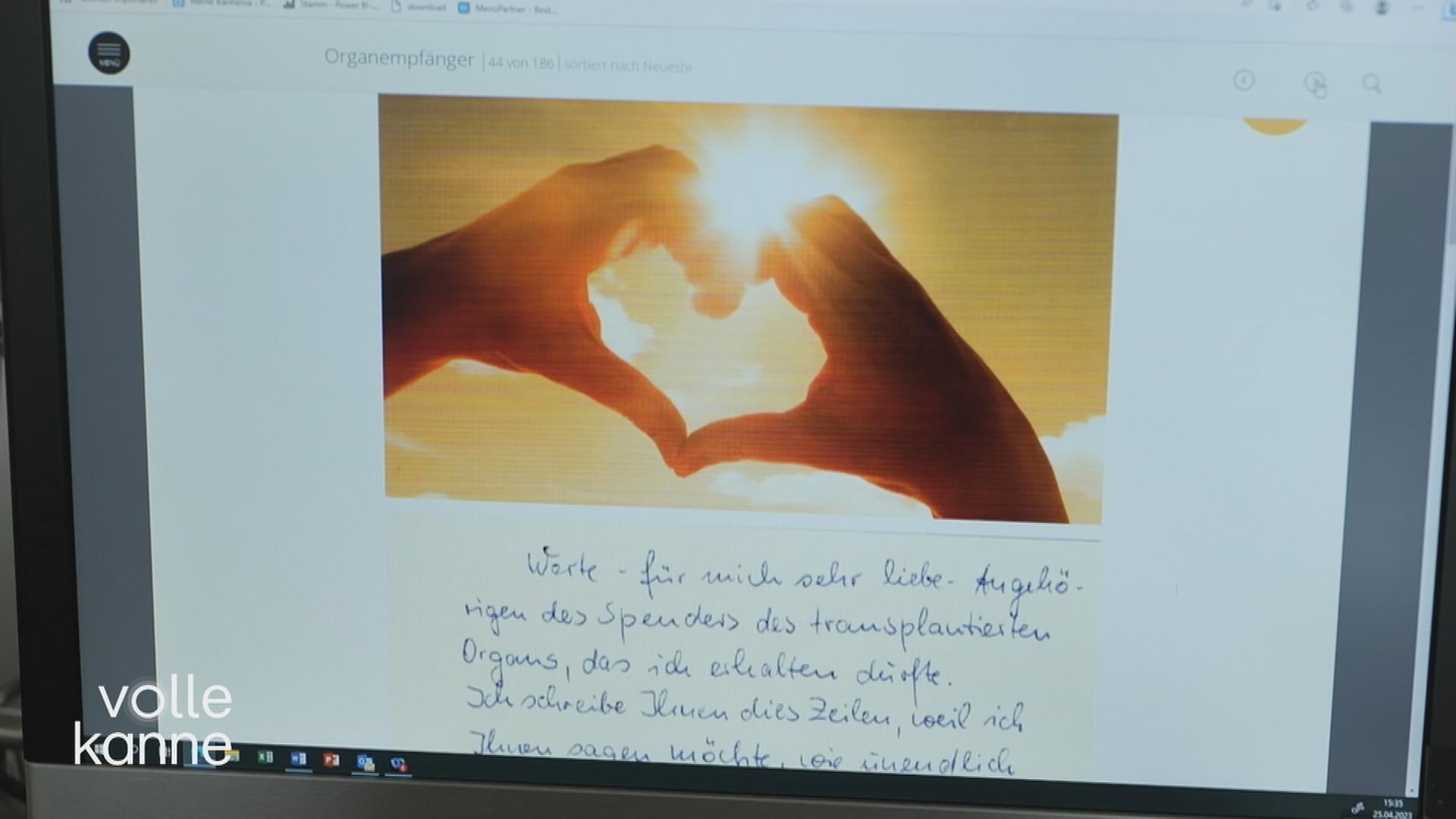 Brief mit Herzfoto an Familie eines Organspenders
