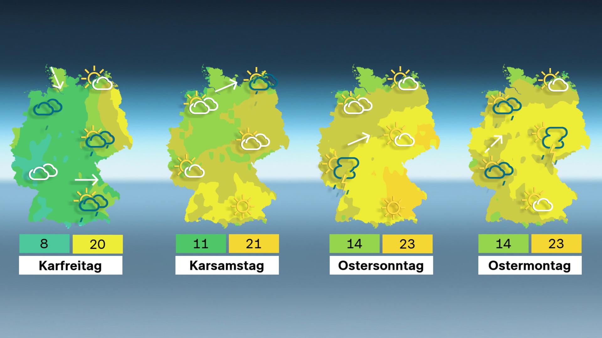 Wetterkarte - Wetter zu Ostern 2025