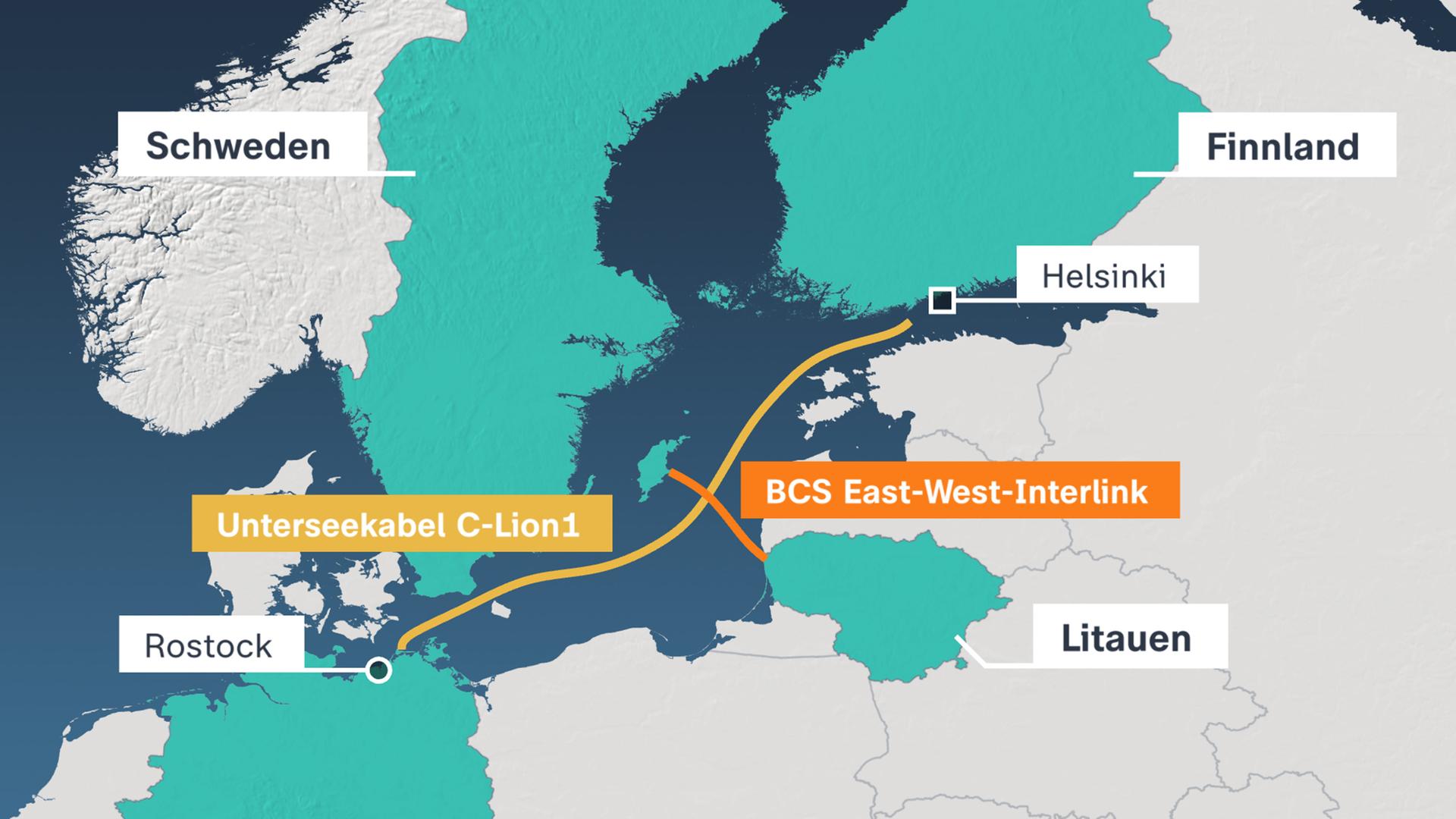 Karte: Lage der Ostseekabel