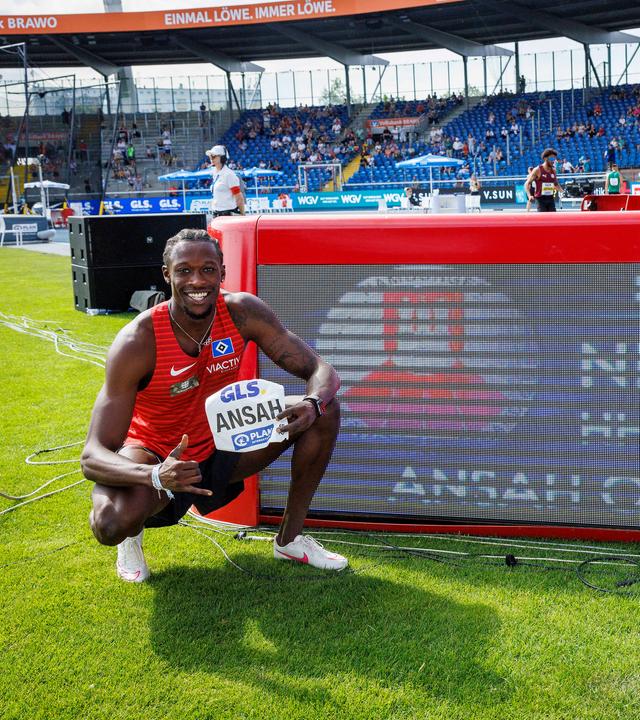 Owen Ansah läuft neuen Deutschen Rekord über 100m in 9,99s am 29.06.2024.