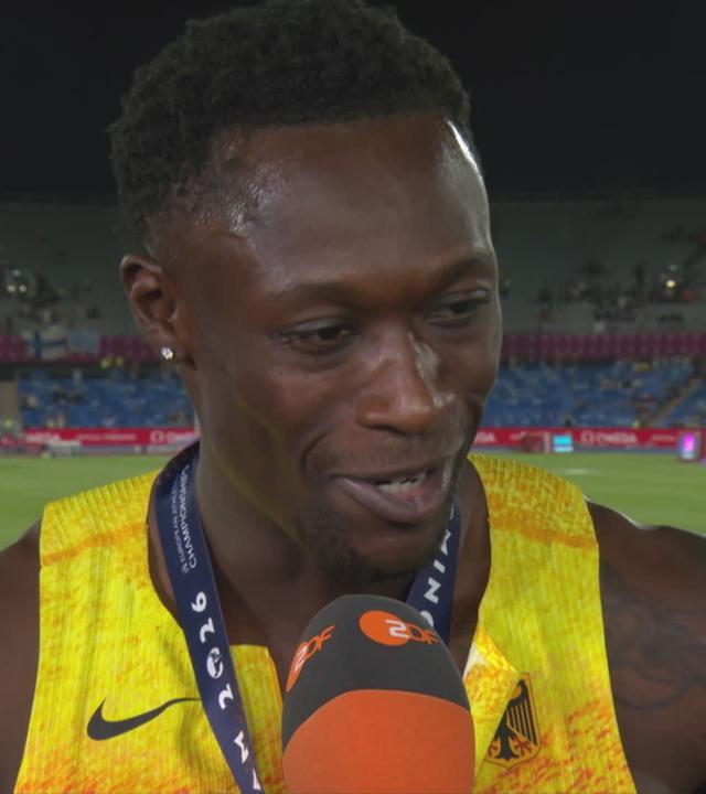 Deutschlands Sprinter Owen Ansah im ZDF-Interview bei der Leichtathletik-EM in Birmingham