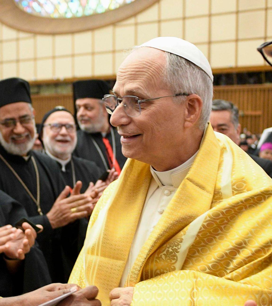 Papst Leo XIV. während der Audienz mit den Ostkirchen, die ihr Jubiläum am 14.05.2025 in der Vatikanstadt feiern.