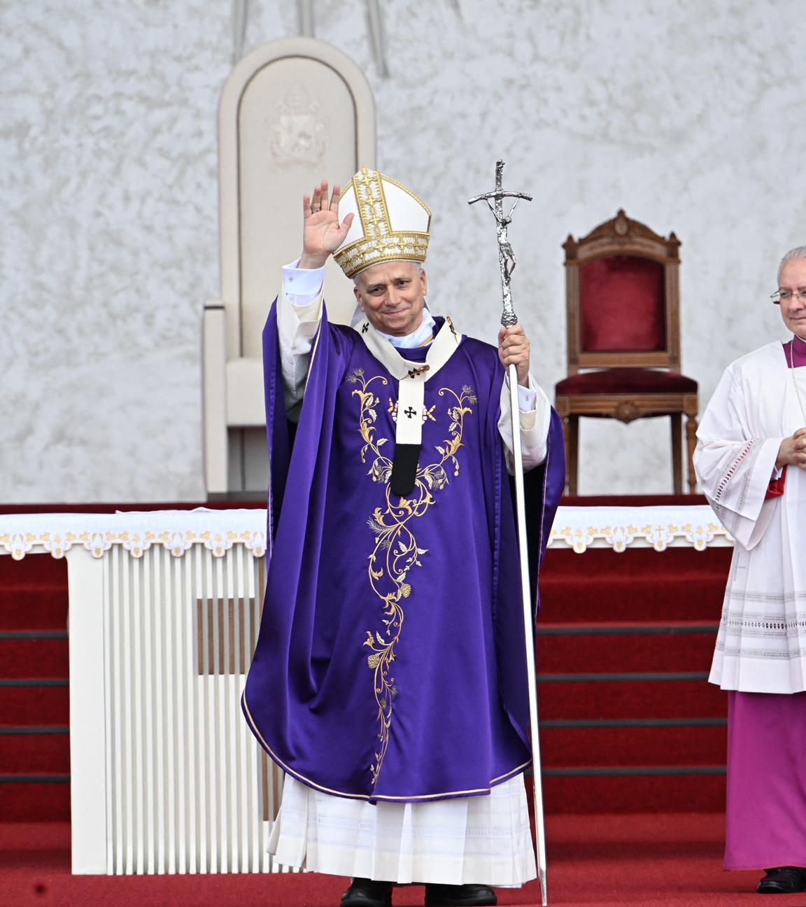Head of Vatican State Pope Leo XIV holds an open-air mass held at Waterfront Square after he visits the site of the 2020 Beirut port explosion on the final day of his Lebanon trip