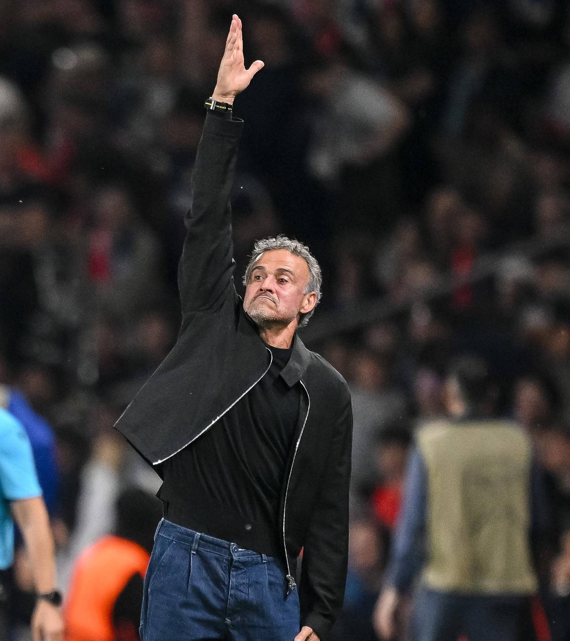 PSG-Trainer Luis Enrique (Paris Saint-Germain FC) gestures during the UEFA Champions League 2025 26 Semi Final First Leg match between Paris Saint-Germain and FC Bayern München at Parc des Princes on April 28, 2026 in Paris, France.