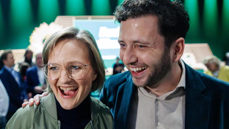 Franziska Brantner und Felix Banaszak auf dem Parteitag der Grünen in Hannvover