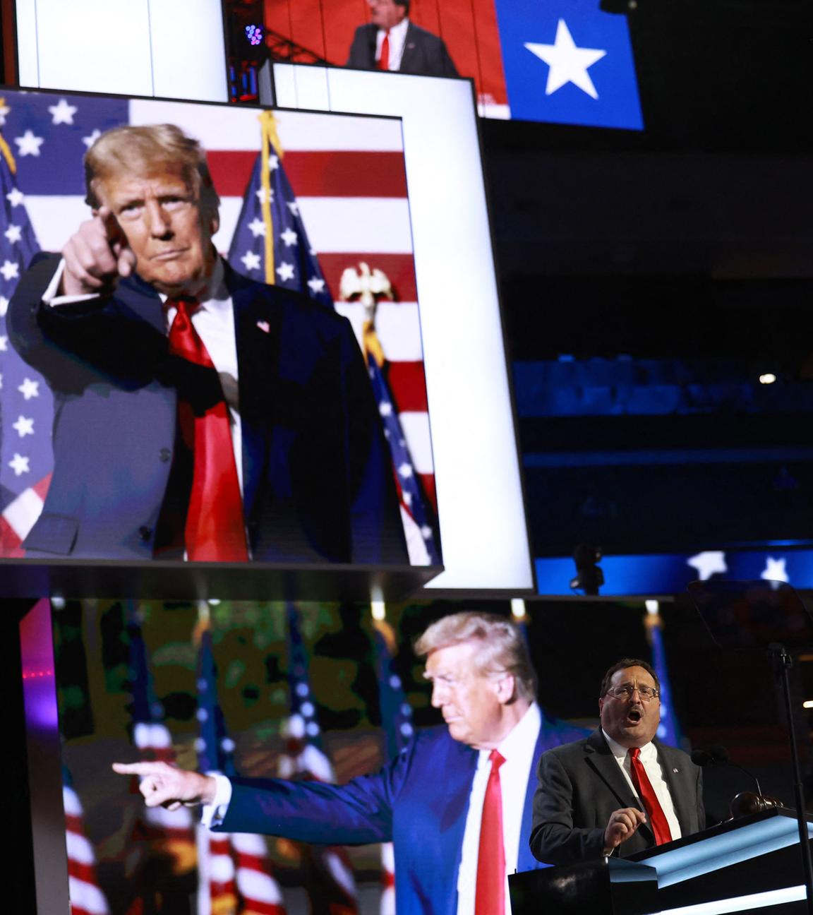 Jeff Kaufmann, Vorsitzender der Republikanischen Partei von Iowa, spricht am ersten Tag des Republikanischen Nationalkonvents im Fiserv Forum am 15. Juli 2024 in Milwaukee, Wisconsin. 