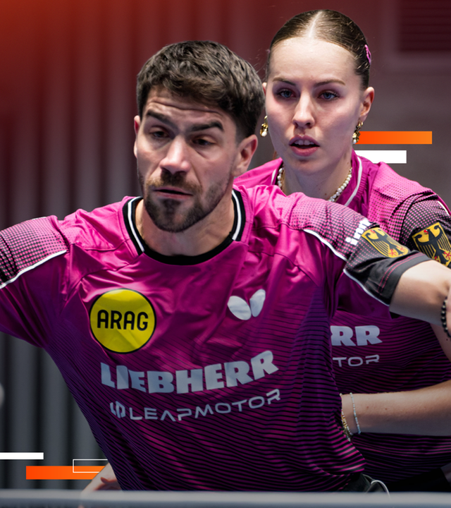 Tischtennis-Athleten Patrick Franziska und Annett Kaufmann in Aktion