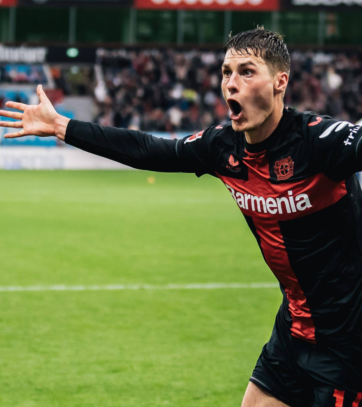Bayer 04 Leverkusen - TSG Hoffenheim am 31.3.2024: Patrik Schick bejubelt sein Siegtor zum 2:1.