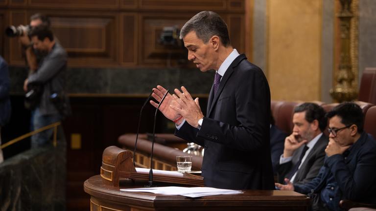 Ministerpräsident Pedro Sánchez spricht im spanischen Parlament in Madrid.