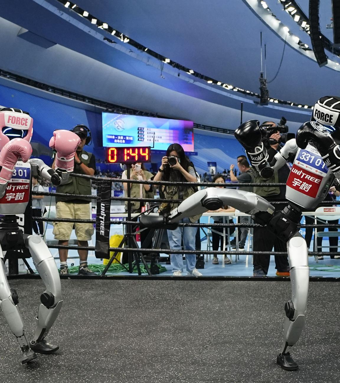Humanoid robots compete in kickboxing at the World Humanoid Robot Games in Beijing