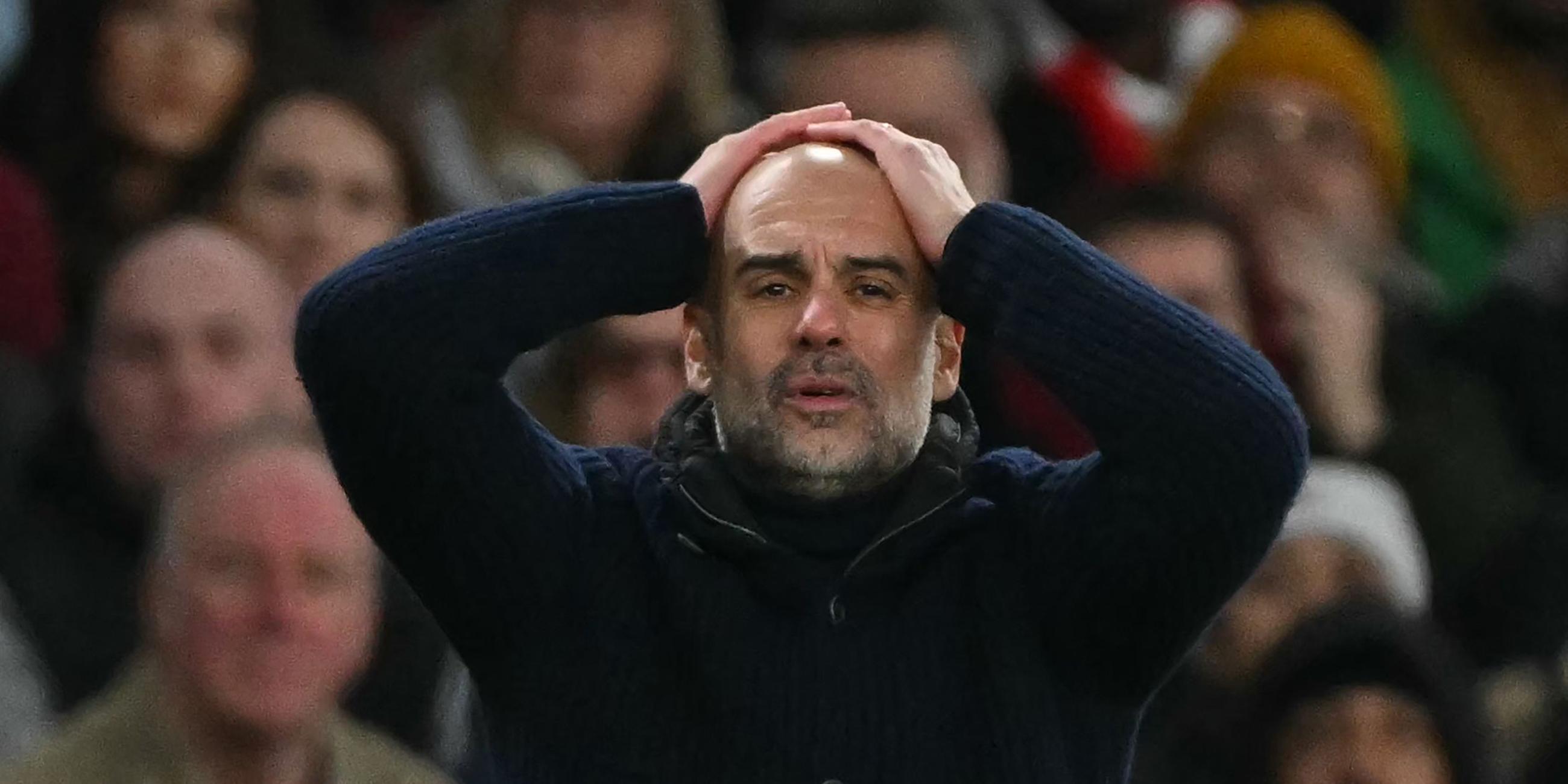Pep Guardiola gestikuliert während des Spiels zwischen Arsenal und Manchester City.