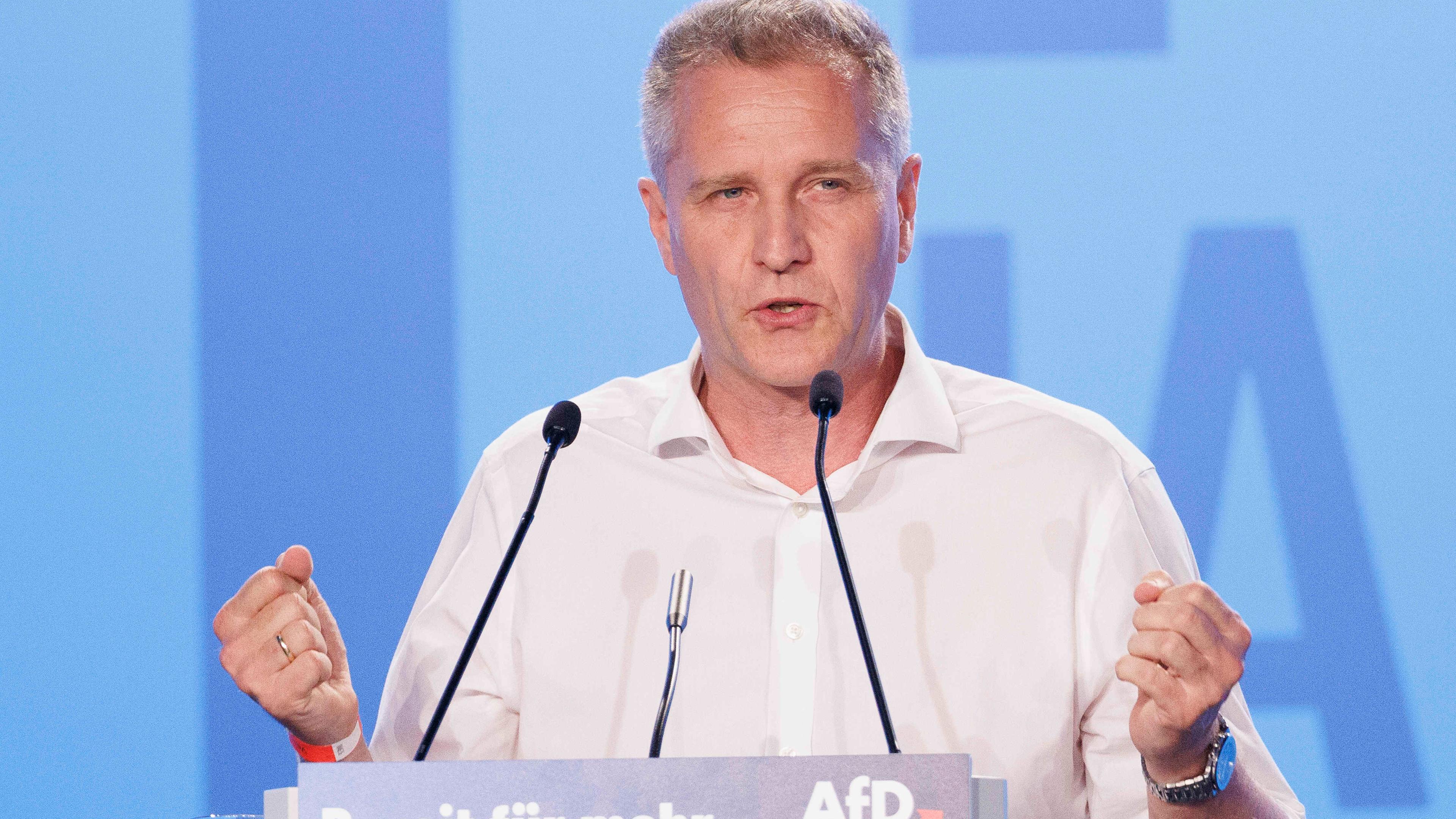 AfD-Politiker Petr Bystron spricht in der Messe Magdeburg.