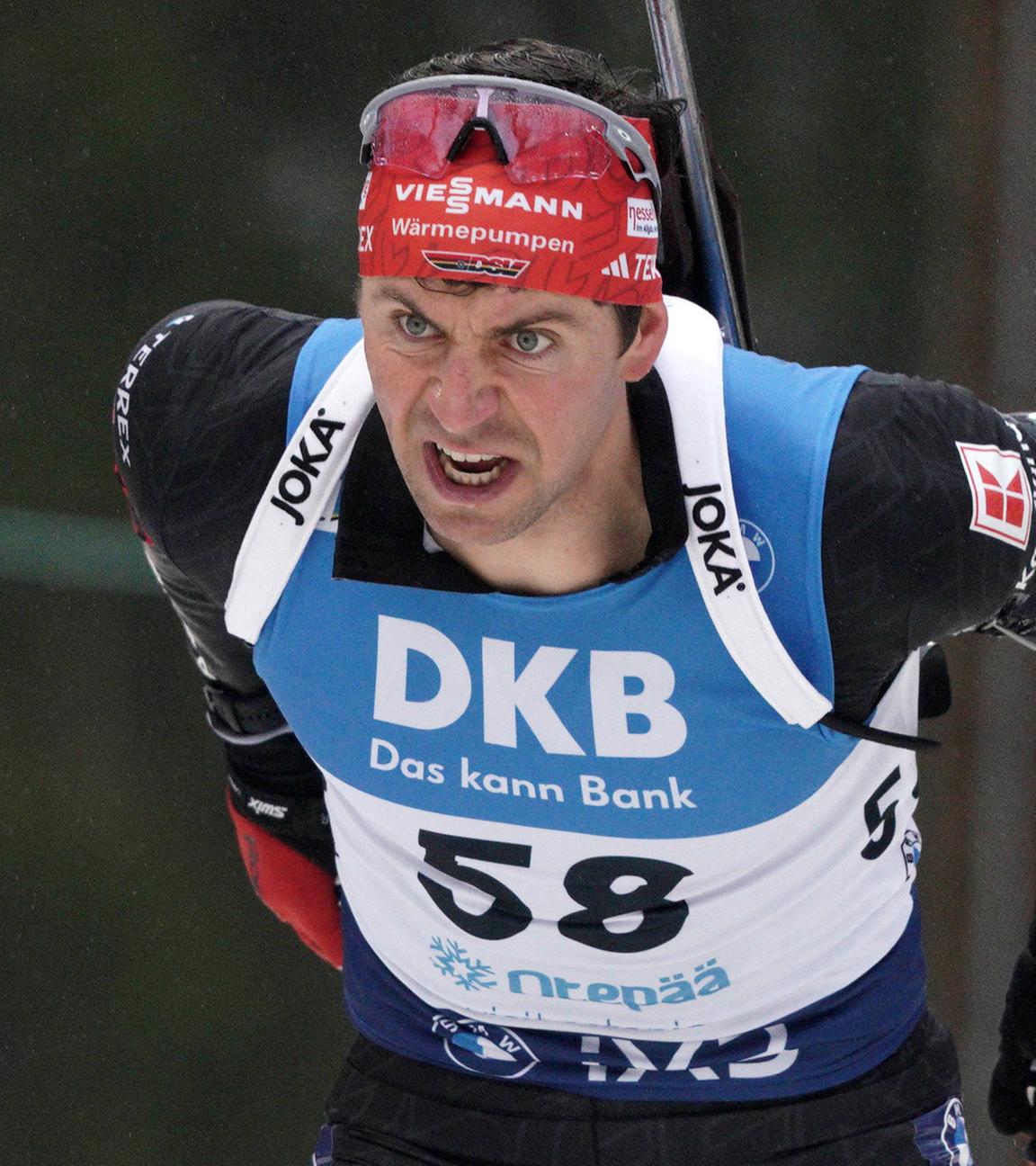 Der deutsche Biathlet Philipp Nawrath, Drittplatzierter, beim Sprint-Rennen der Männer beim Biathlon World Cup am 12.03.2026 in Otepää (Estland)