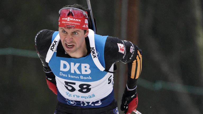 Der deutsche Biathlet Philipp Nawrath, Drittplatzierter, beim Sprint-Rennen der Männer beim Biathlon World Cup am 12.03.2026 in Otepää (Estland)