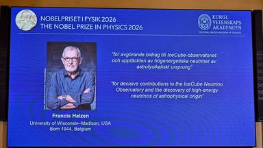 Der Physiker Francis Halzen wird während einer Pressekonferenz an der Königlich Schwedischen Akademie der Wissenschaften in Stockholm, Schweden, am 6. Oktober 2026 als Träger des Nobelpreises für Physik 2026 bekannt gegeben. 