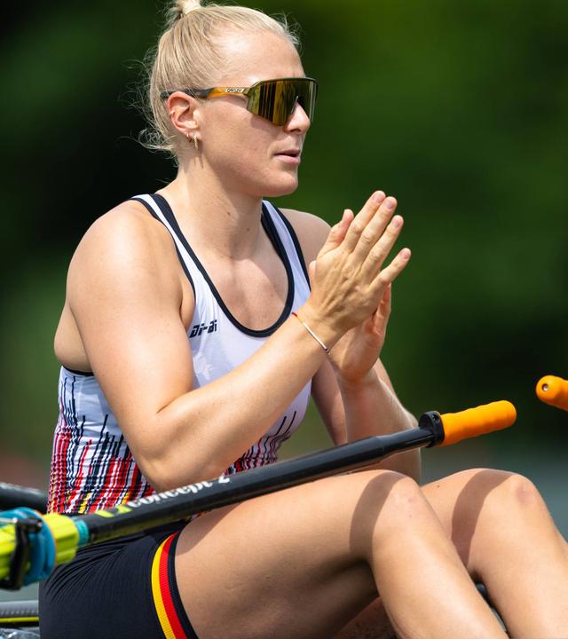 Regatta auf dem Rotsee in Luzern: Pia Greiten sitzt im deutschen Doppelvierer
