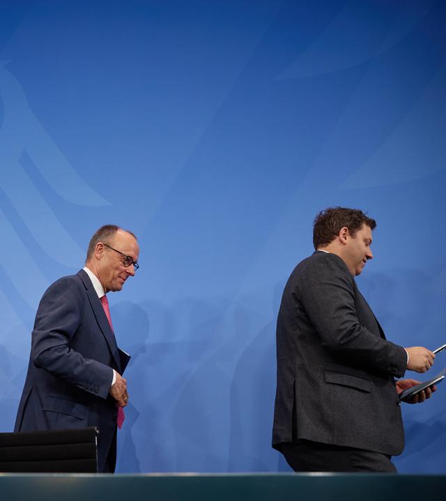 Pressekonferenz mit Ministerpräsident von Bayern Markus Söder (CSU), Bundeskanzler Friedrich Merz / CDU, SPD Vorsitzende Baerbel Bas und SPD Vorsitzender Lars Klingbeil zu den Ergebnissen der Beratungen des Koalitionsausschusses 